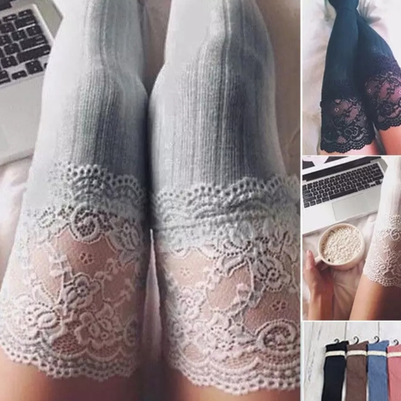 Nikkiwallflower Accessories - Grey Lace Thigh High Socks